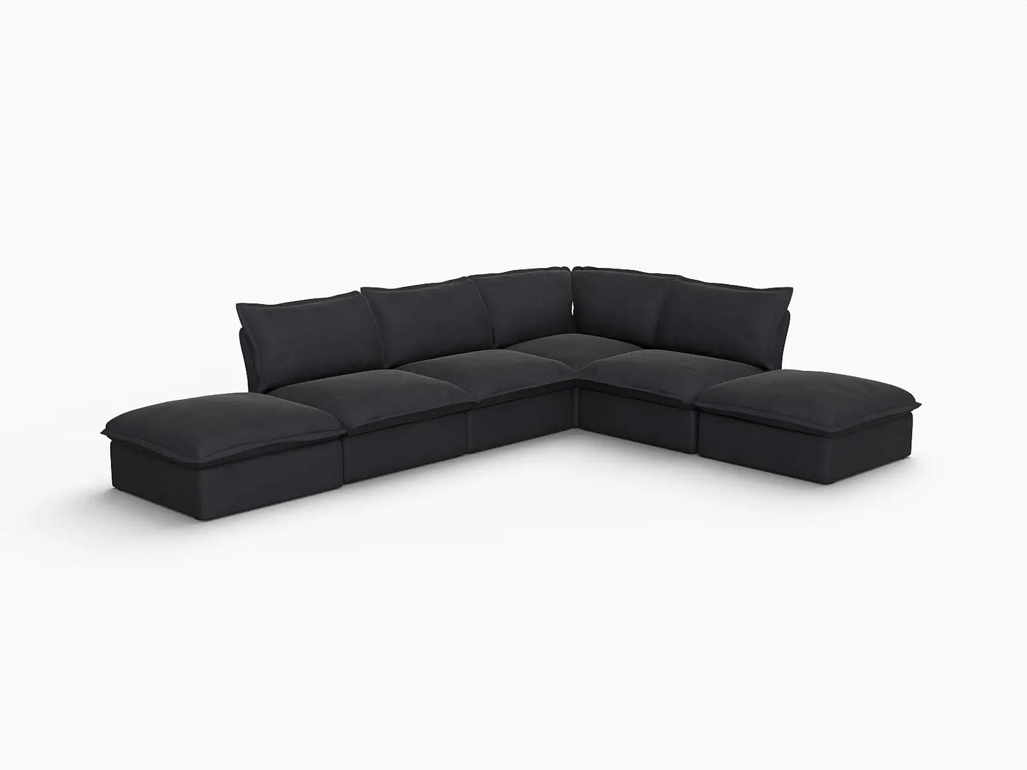 Deluxe Linen Cloud Sectional Sofas Covers | Black Linen and Cotton Sofa Cover for 4-Seater with 2-Ottoman