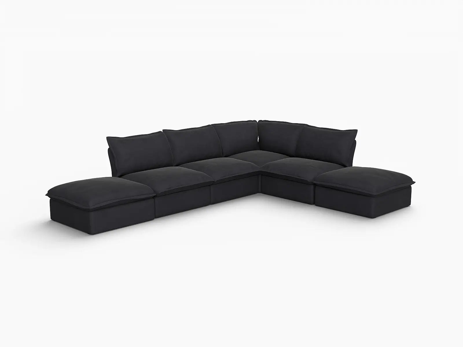 Fundas de sofá seccional Deluxe Linen Cloud | Funda de sofá de lino y algodón negro para 4 plazas con 2 otomanas
