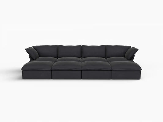 Deluxe Linen Cloud Sectional Sofas Covers | Black Linen and Cotton Sofa Cover for 4-Seater with 4-Ottoman