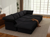 Deluxe Linen Cloud Sectional Sofas Covers | Black Linen and Cotton Sofa Cover for 4-Seater with 4-Ottoman