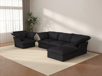 Deluxe Cloud Black 4-Seater Sofa with Storage | 5-Piece (includes 1 ottoman), Linen and Cotton Fabric, Washable Covers