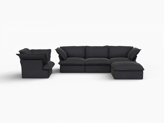 Deluxe Linen Cloud Sectional Sofas Covers | Black Linen and Cotton Sofa Cover for 4-Seater with 1-Ottoman