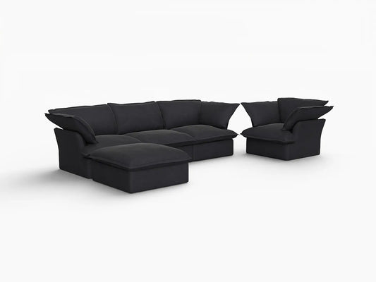 Deluxe Linen Cloud Sectional Sofas Covers | Black Linen and Cotton Sofa Cover for 4-Seater with 1-Ottoman