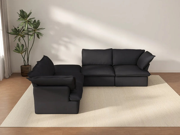Deluxe Cloud Black 4-Seater V-Shaped Sofa with Storage | 5-Piece (includes 1 ottoman), Linen and Cotton Fabric, Washable Covers