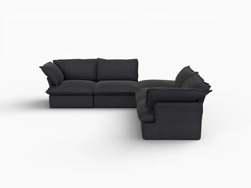 Deluxe Linen Cloud Sectional Sofas Covers | Black Linen and Cotton Sofa Cover for 4-Seater with 1-Ottoman