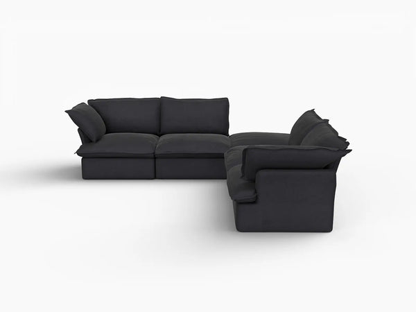 Deluxe Linen Cloud Sectional Sofas Covers | Black Linen and Cotton Sofa Cover for 4-Seater with 1-Ottoman