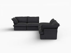 Deluxe Linen Cloud Sectional Sofas Covers | Black Linen and Cotton Sofa Cover for 4-Seater with 1-Ottoman