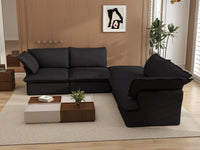 Deluxe Cloud Black 4-Seater V-Shaped Sofa with Storage | 5-Piece (includes 1 ottoman), Linen and Cotton Fabric, Washable Covers