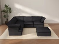 Deluxe Cloud Black 5-Seater Sofa Set with Storage | 6-Piece (includes 1 ottoman), Linen and Cotton Fabric, Washable Covers