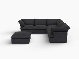 Deluxe Linen Cloud Sectional Sofas Covers | Black Linen and Cotton Sofa Cover for 5-Seater with 1-Ottoman