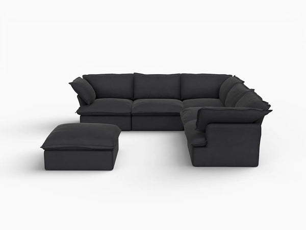 Deluxe Linen Cloud Sectional Sofas Covers | Black Linen and Cotton Sofa Cover for 5-Seater with 1-Ottoman