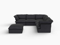 Fundas de sofá seccionales Deluxe Linen Cloud | Funda de sofá de lino y algodón negro para 5 plazas con 1 otomana