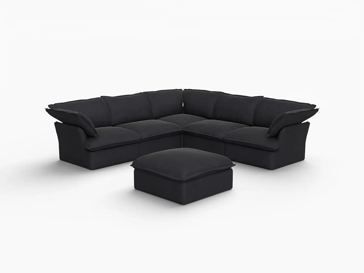 Fundas de sofá seccionales Deluxe Linen Cloud | Funda de sofá de lino y algodón negro para 5 plazas con 1 otomana