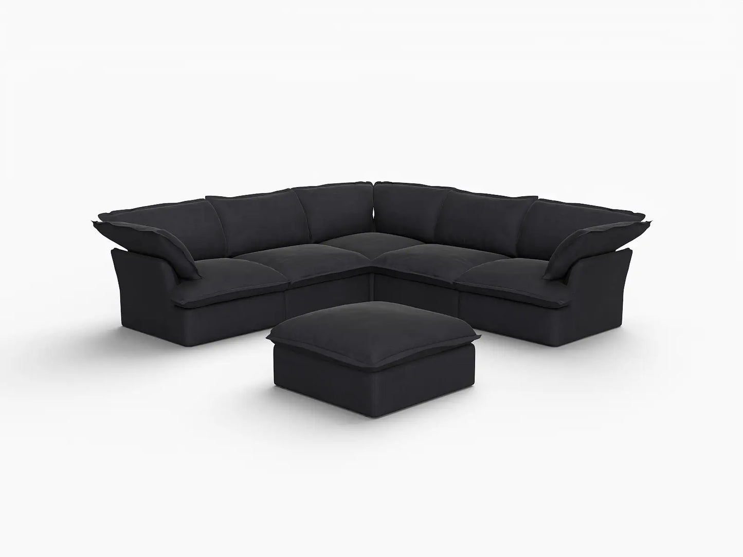Fundas de sofá seccionales Deluxe Linen Cloud | Funda de sofá de lino y algodón negro para 5 plazas con 1 otomana