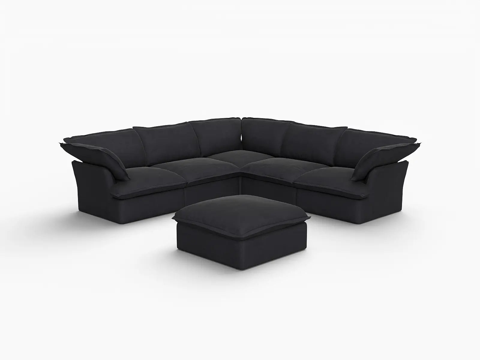 Fundas de sofá seccionales Deluxe Linen Cloud | Funda de sofá de lino y algodón negro para 5 plazas con 1 otomana