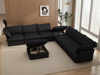 Deluxe Cloud Black 6-Seater Sofa with Storage | 8-Piece (includes 2 ottomans), Linen and Cotton Fabric, Washable Covers
