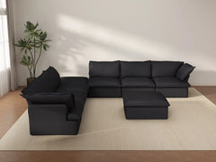 Deluxe Cloud Black 6-Seater Sofa with Storage | 8-Piece (includes 2 ottomans), Linen and Cotton Fabric, Washable Covers
