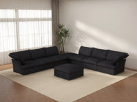 Deluxe Cloud Black 6-Seater Sofa with Storage | 8-Piece (includes 2 ottomans), Linen and Cotton Fabric, Washable Covers