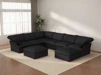 Sofá Deluxe Cloud negro de 6 plazas con almacenaje | 8 piezas (incluye 2 otomanas), tela de lino y algodón, fundas lavables