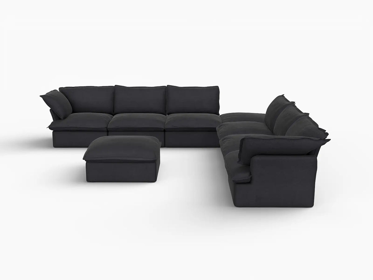 Fundas de sofá seccional de lino de lujo Cloud | Funda de sofá de lino y algodón negro para 6 plazas con 2 otomanas