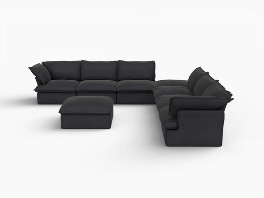 Deluxe Linen Cloud Sectional Sofas Covers | Black Linen and Cotton Sofa Cover for 6-Seater with 2-Ottoman