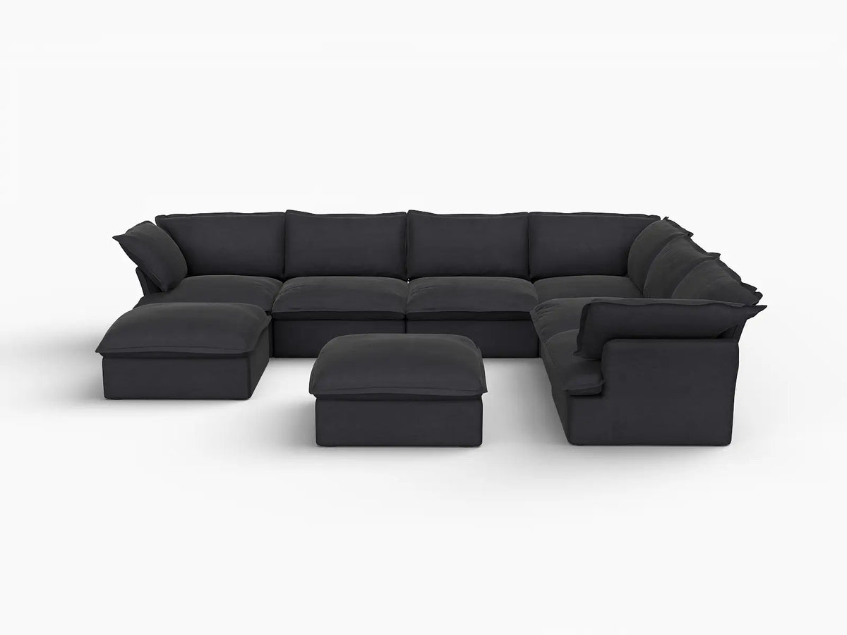 Deluxe Linen Cloud Sectional Sofas Covers | Black Linen and Cotton Sofa Cover for 6-Seater with 2-Ottoman