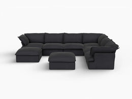Deluxe Linen Cloud Sectional Sofas Covers | Black Linen and Cotton Sofa Cover for 6-Seater with 2-Ottoman