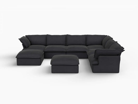 Deluxe Linen Cloud Sectional Sofas Covers | Black Linen and Cotton Sofa Cover for 6-Seater with 2-Ottoman