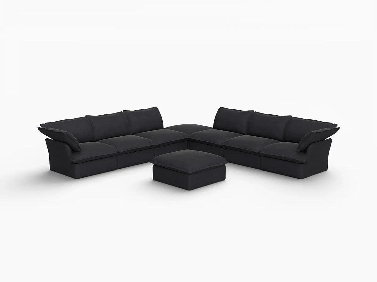 Fundas de sofá seccional de lino de lujo Cloud | Funda de sofá de lino y algodón negro para 6 plazas con 2 otomanas