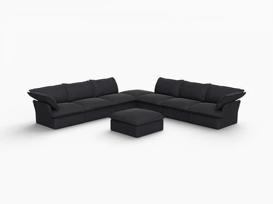 Deluxe Linen Cloud Sectional Sofas Covers | Black Linen and Cotton Sofa Cover for 6-Seater with 2-Ottoman
