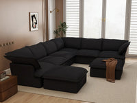 Deluxe Linen Cloud Sectional Sofas Covers | Black Linen and Cotton Sofa Cover for 6-Seater with 2-Ottoman