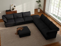 Deluxe Cloud Black 6-Seater Sofa with Storage | 8-Piece (includes 2 ottomans), Linen and Cotton Fabric, Washable Covers