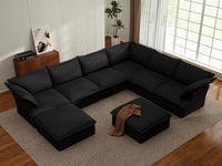Deluxe Linen Cloud Sectional Sofas Covers | Black Linen and Cotton Sofa Cover for 6-Seater with 2-Ottoman
