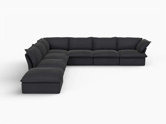 Deluxe Linen Cloud Sectional Sofas Covers | Black Linen and Cotton Sofa Cover for 6-Seater with 1-Ottoman