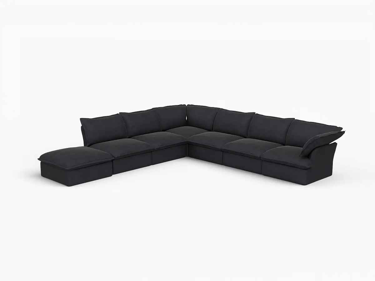 Fundas para sofá seccional Deluxe Linen Cloud | Funda de sofá de lino y algodón negro para 6 plazas con 1 otomana