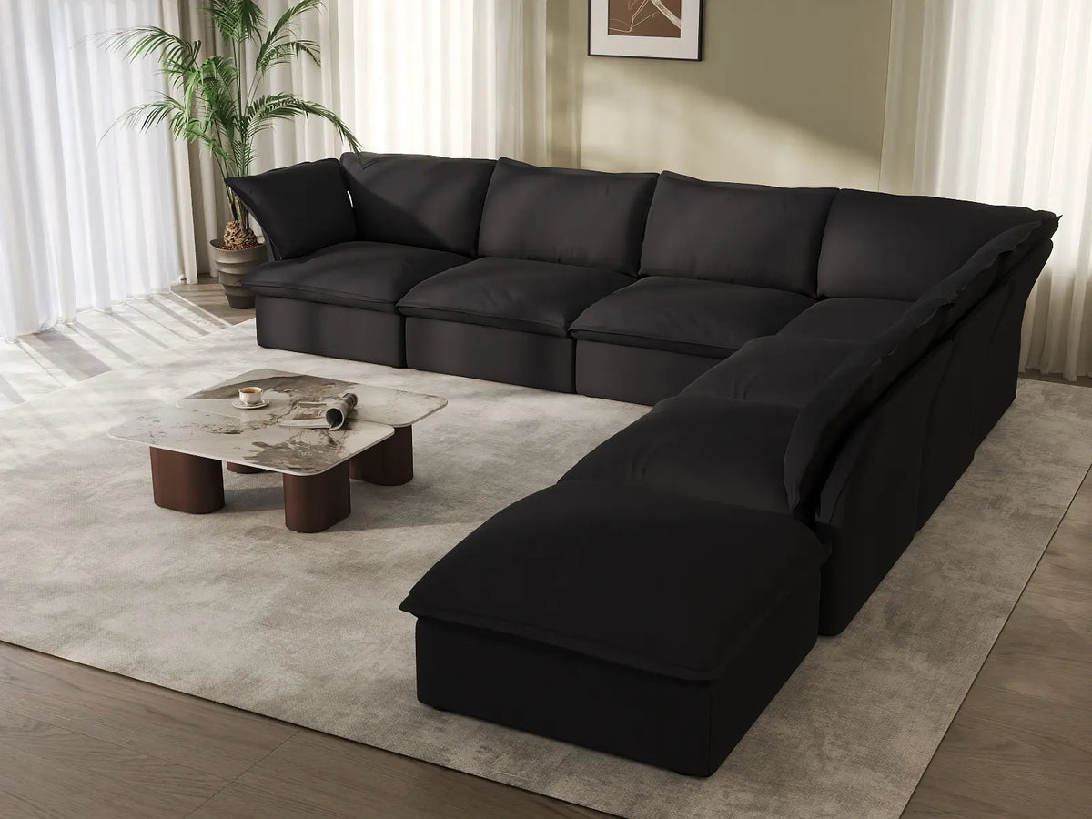 Fundas para sofá seccional Deluxe Linen Cloud | Funda de sofá de lino y algodón negro para 6 plazas con 1 otomana