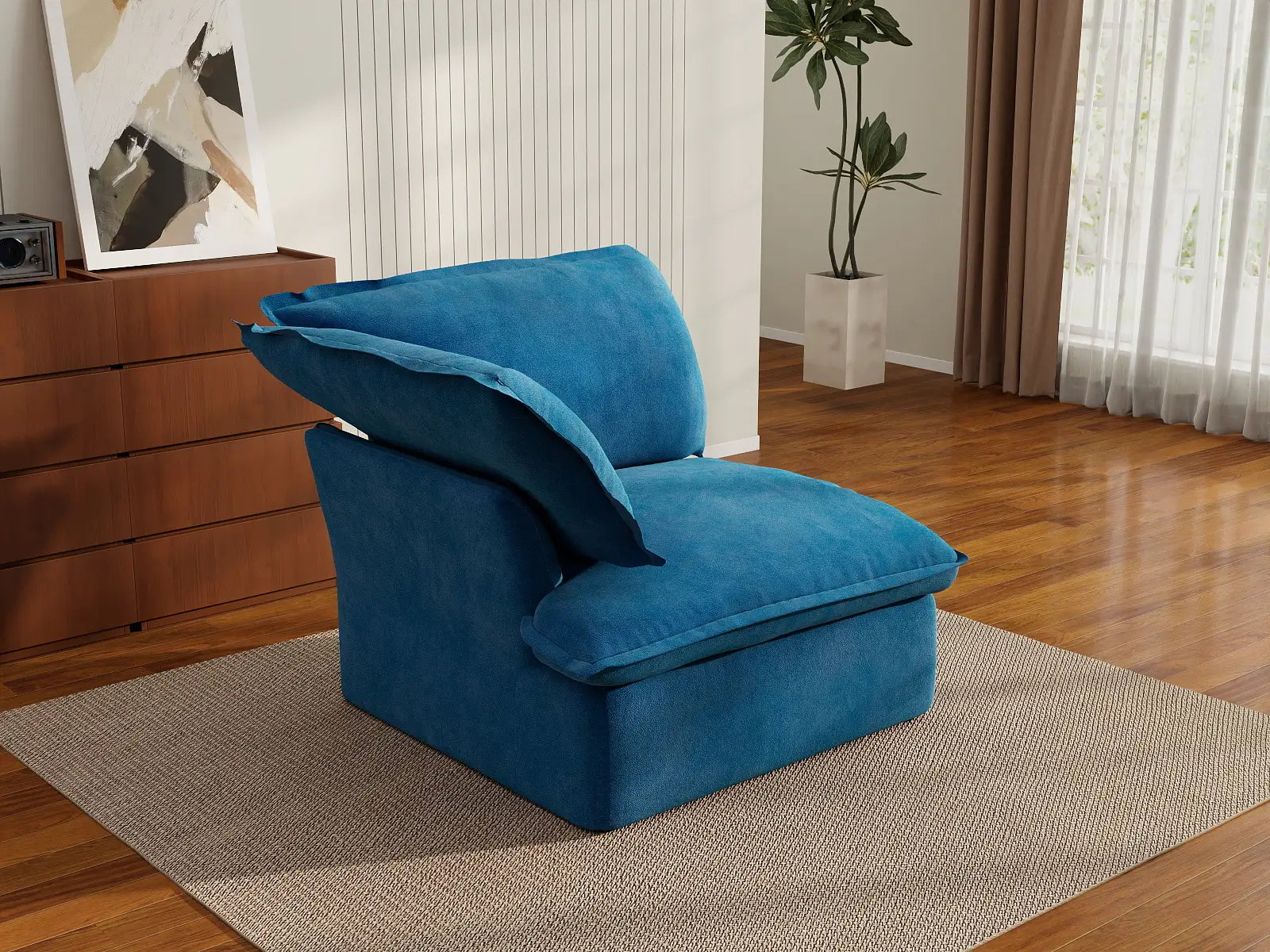 Sofá Individual de Lujo Cloud Blue de 1 Plaza | 1 Pieza, Tela de Terciopelo, Fundas Lavables