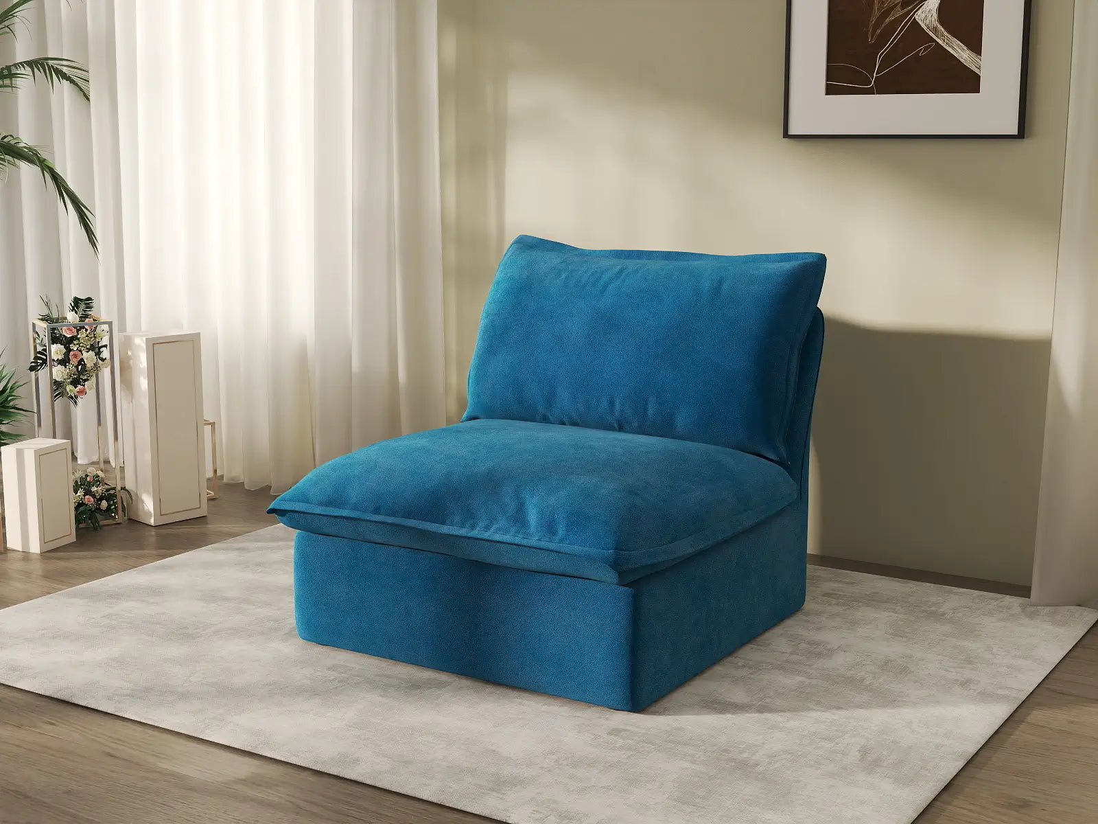 Sofá individual Deluxe Cloud Blue de 1 plaza | 1 pieza, tela de terciopelo, fundas lavables