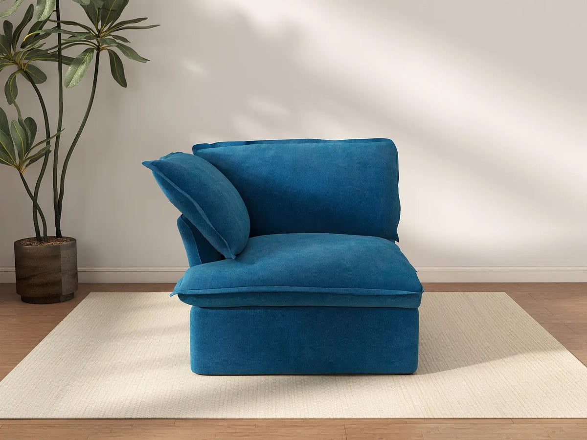 Deluxe Cloud Blue 1-Seater Single Sofa | 1-Piece, Velvet Fabric, Washable Covers