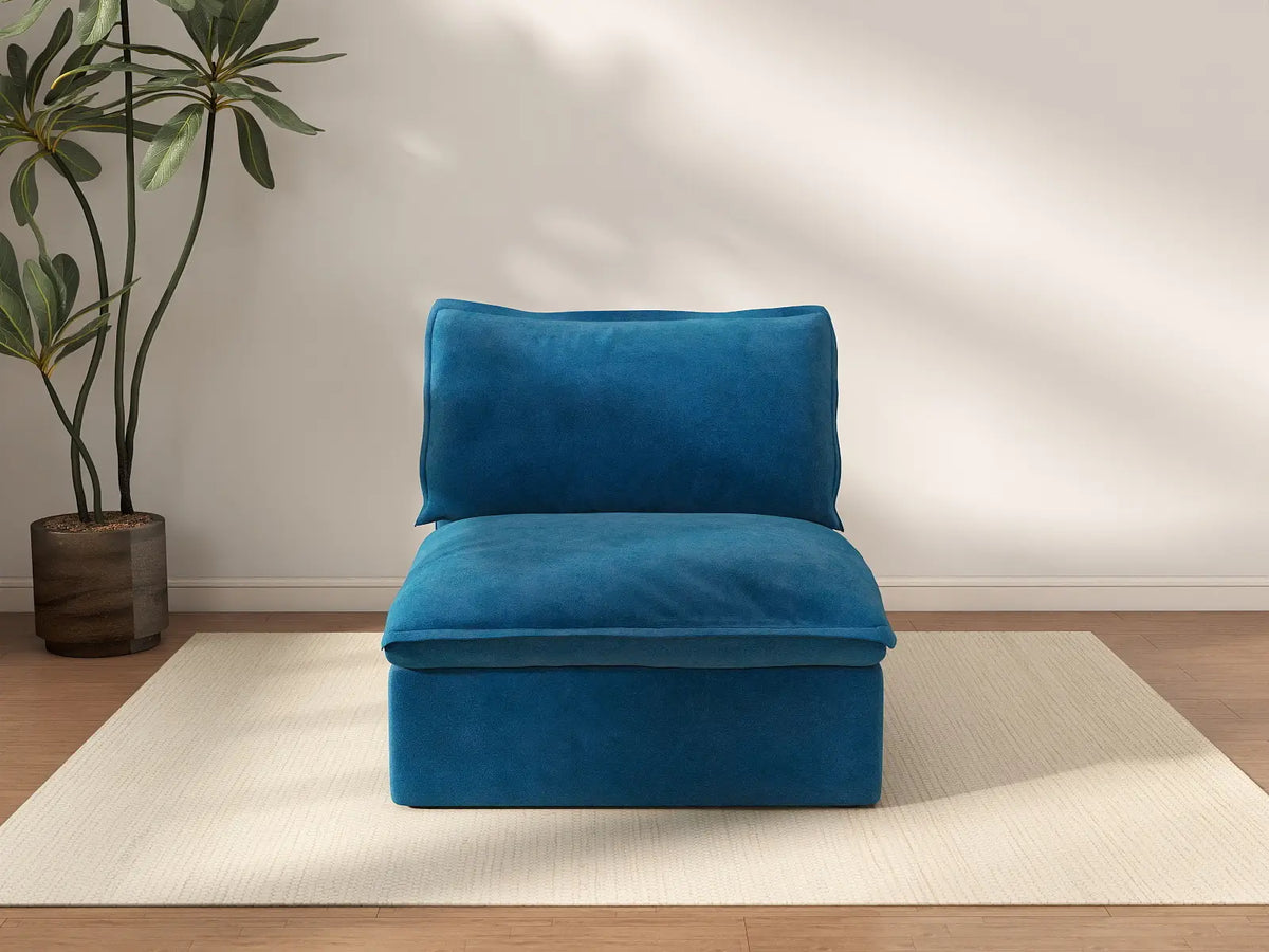 Deluxe Cloud Blue 1-Seater Single Sofa | 1-Piece, Velvet Fabric, Washable Covers