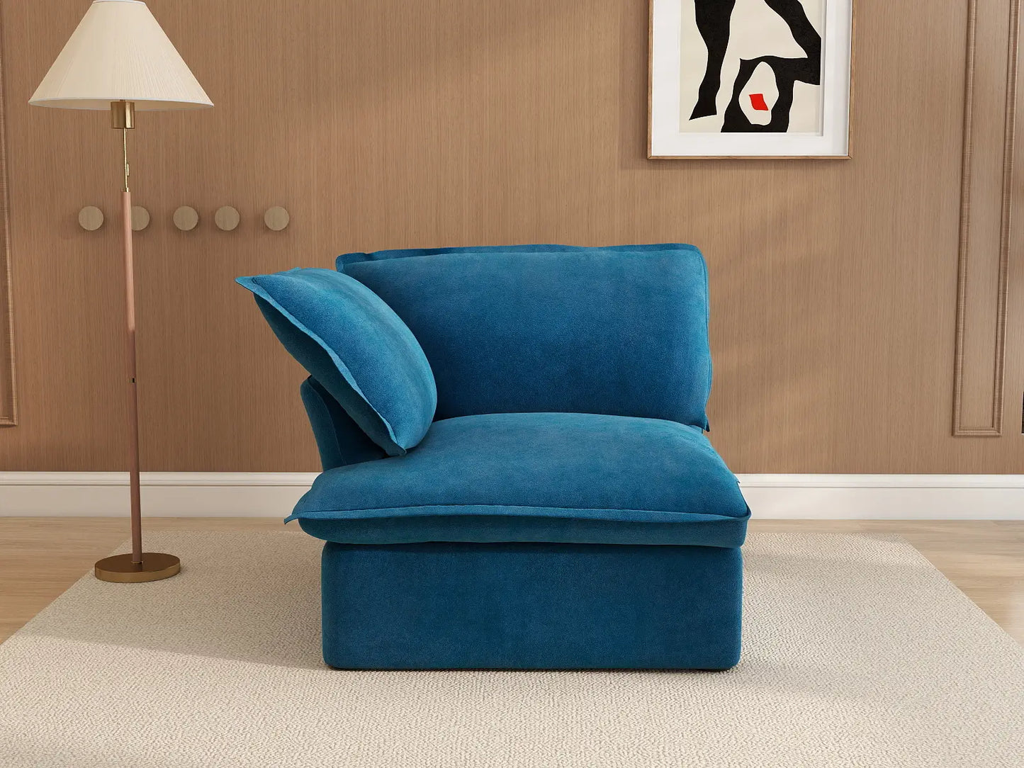 Deluxe Cloud Blue 1-Seater Single Sofa | 1-Piece, Velvet Fabric, Washable Covers