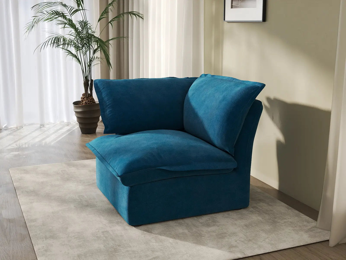 Deluxe Cloud Blue 1-Seater Single Sofa | 1-Piece, Velvet Fabric, Washable Covers