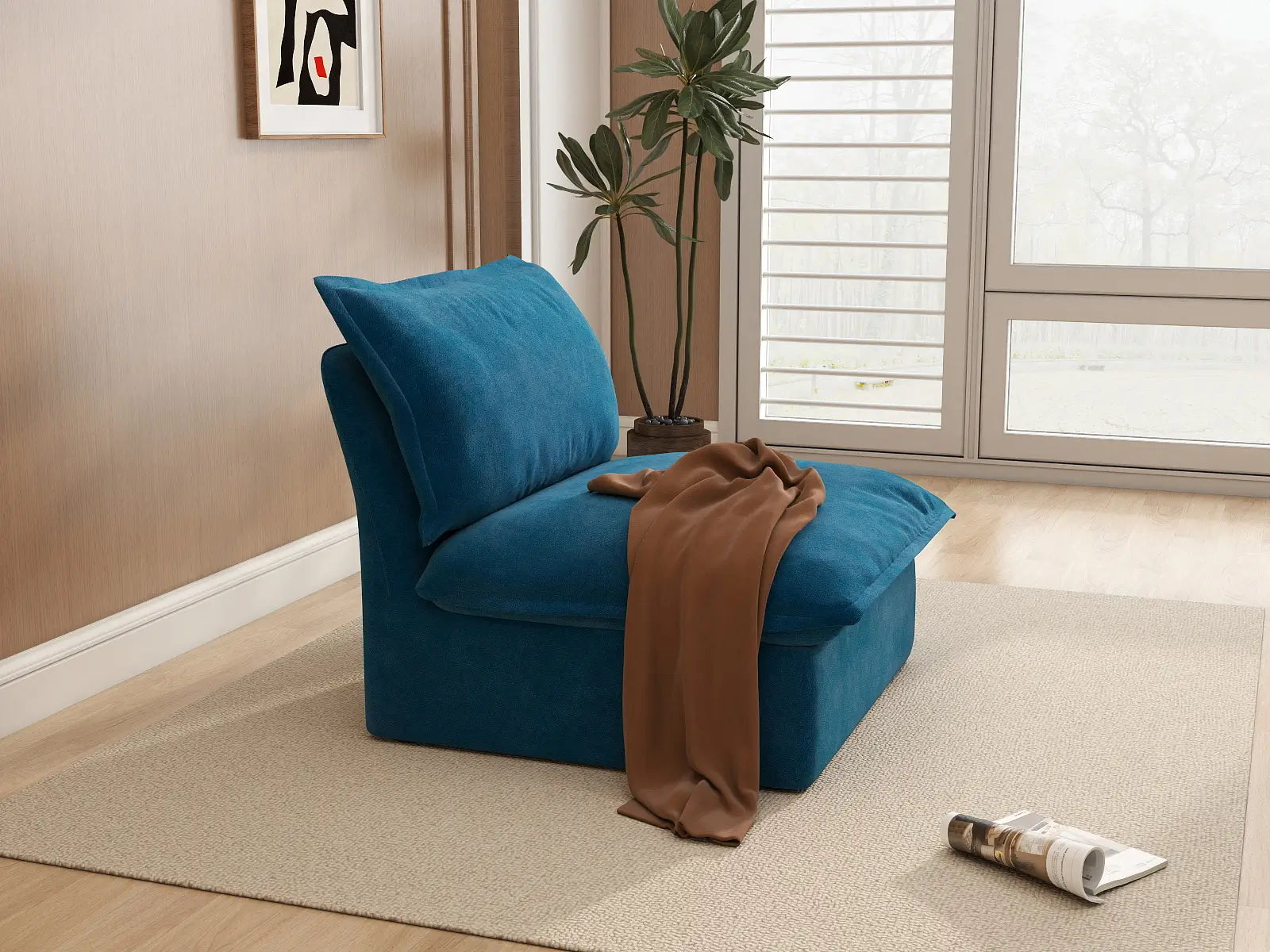 Sofá individual Deluxe Cloud Blue de 1 plaza | 1 pieza, tela de terciopelo, fundas lavables