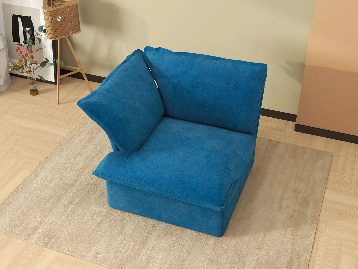 Deluxe Cloud Blue 1-Seater Single Sofa | 1-Piece, Velvet Fabric, Washable Covers