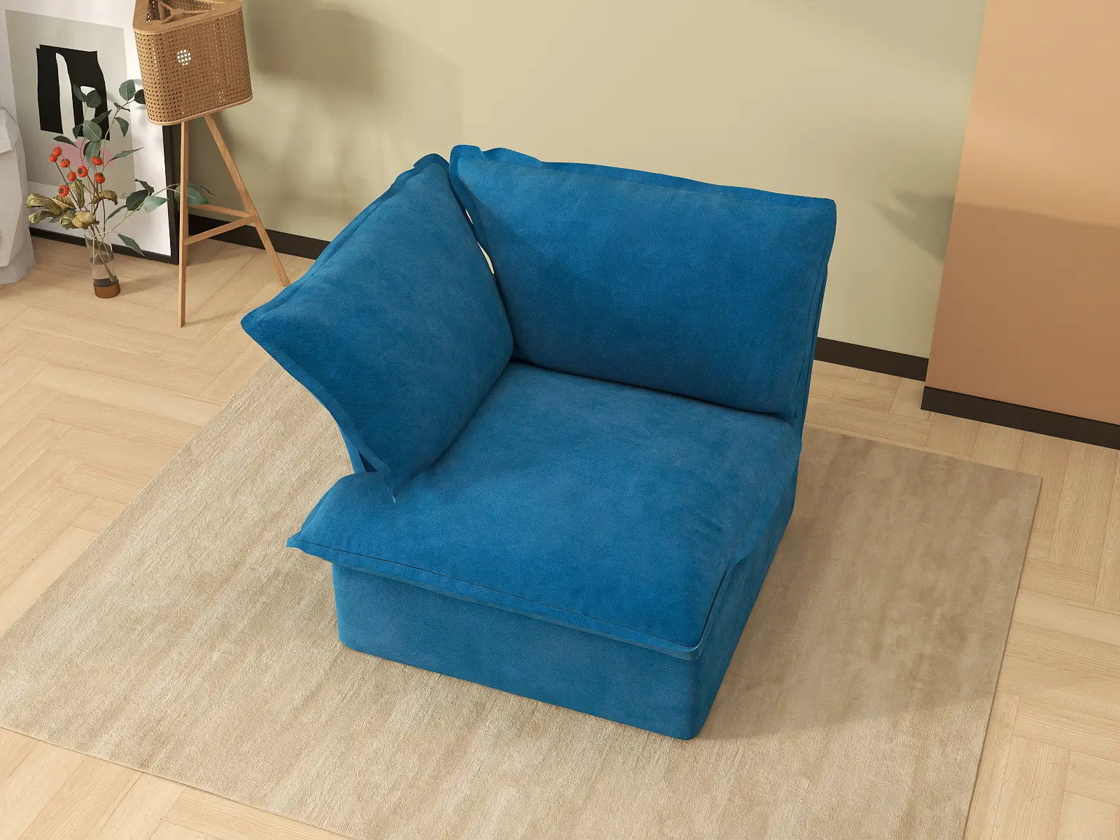 Sofá Individual de Lujo Cloud Blue de 1 Plaza | 1 Pieza, Tela de Terciopelo, Fundas Lavables
