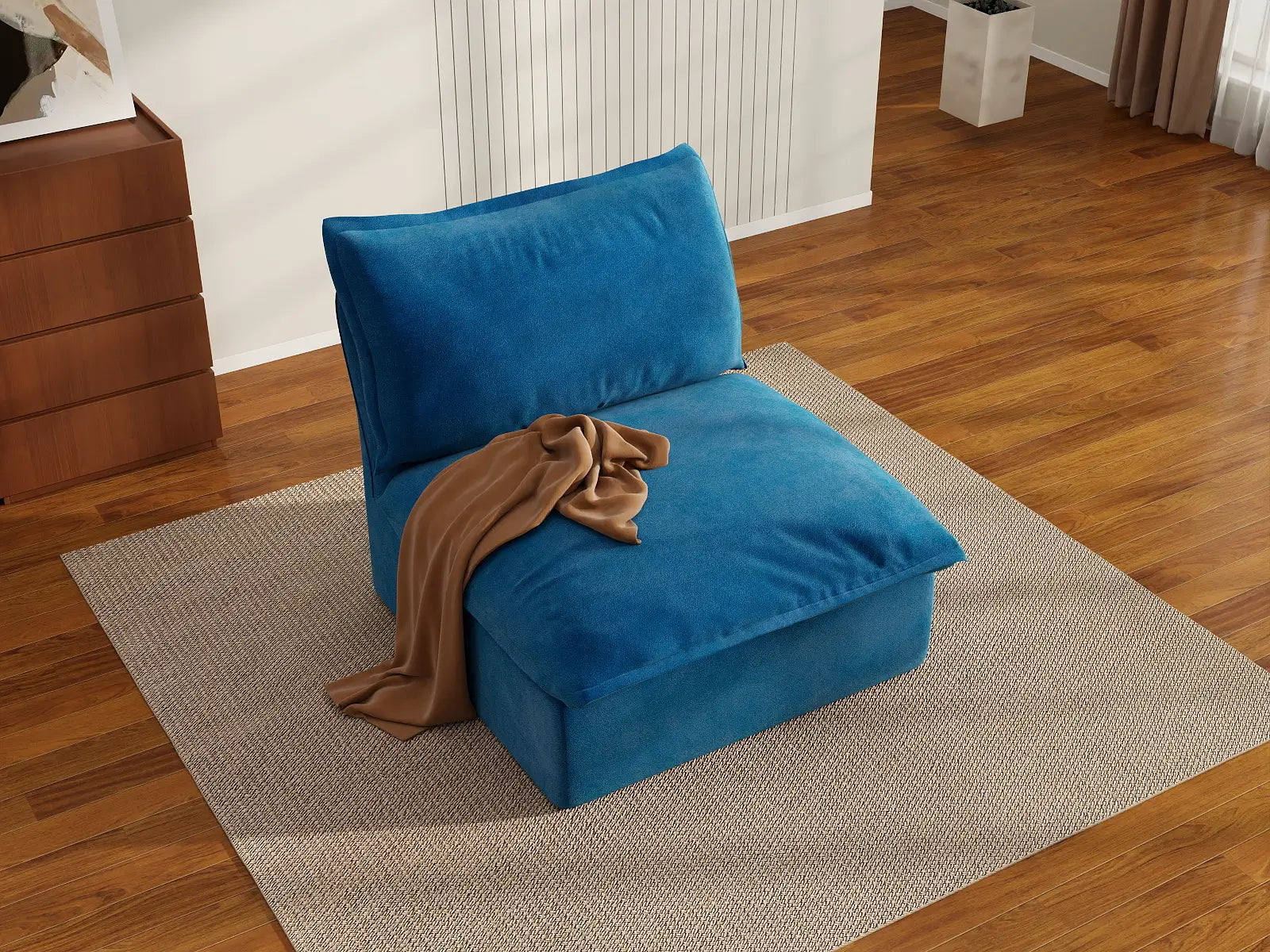 Sofá individual Deluxe Cloud Blue de 1 plaza | 1 pieza, tela de terciopelo, fundas lavables