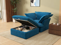 Deluxe Cloud Blue 1-Seater Single Sofa | 2-Piece (includes 1 ottoman), Velvet Fabric, Storage Ottoman