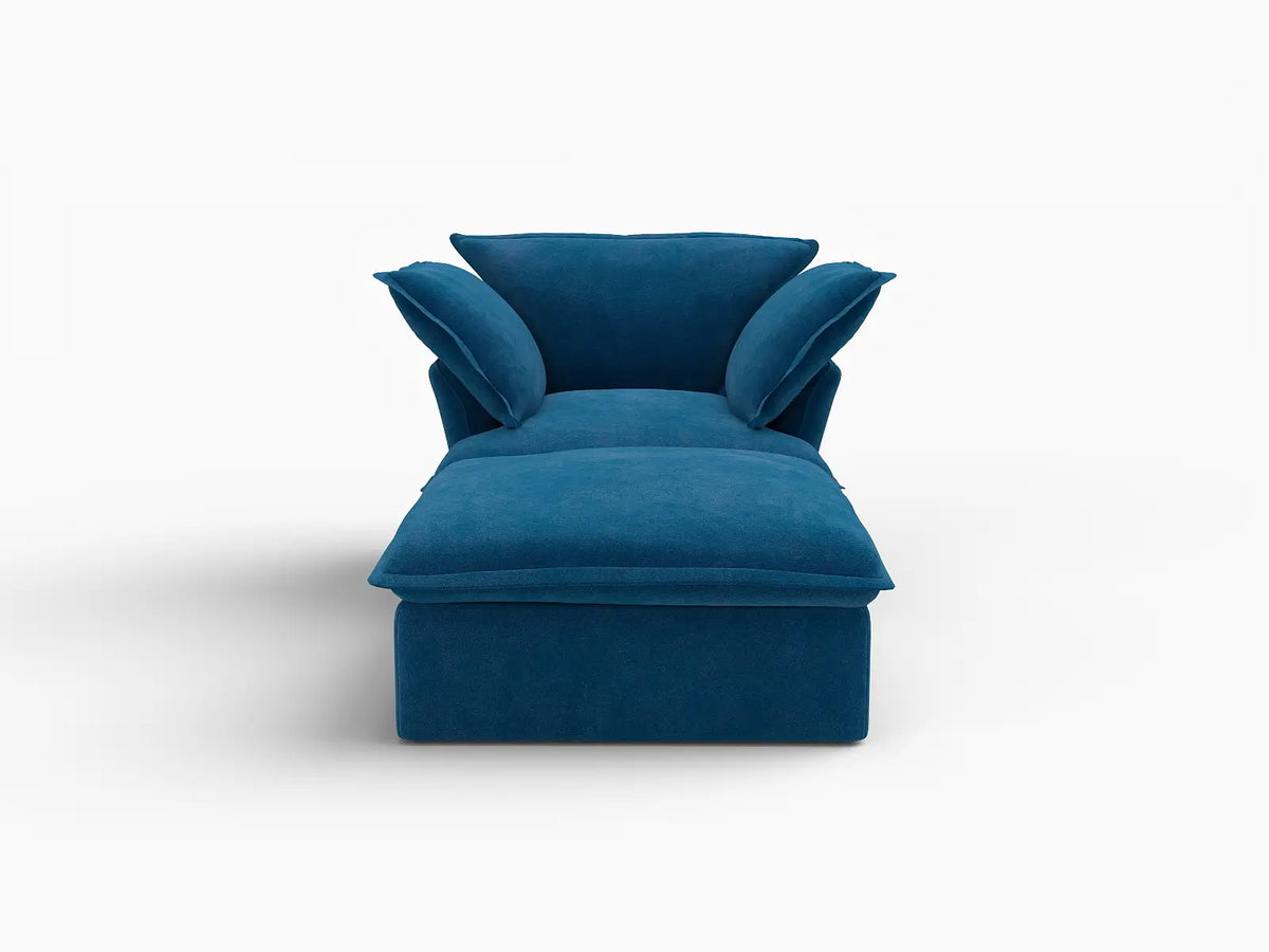 Deluxe Cloud Blue 1-Seater Single Sofa | 2-Piece (includes 1 ottoman), Velvet Fabric, Storage Ottoman