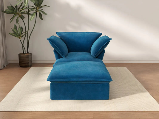 Sofá Individual de Lujo Cloud Blue de 1 Plaza | 2 Piezas (incluye 1 otomana), Tela de Terciopelo, Otomana con Almacenamiento