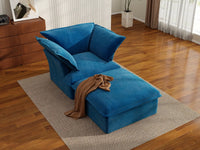 Deluxe Cloud Blue 1-Seater Single Sofa | 2-Piece (includes 1 ottoman), Velvet Fabric, Storage Ottoman